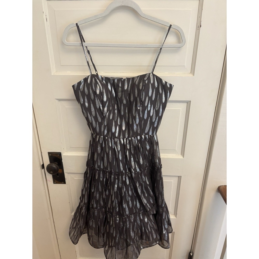 Oleg Cassini Gray Silver Drop Spaghetti Strap Tiered‎ Dress Lined Size 2
